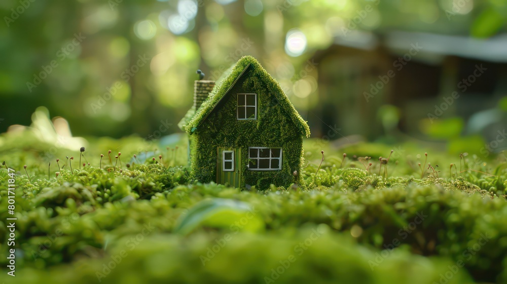 green macro house with moss texture on moss surface green macro house with moss texture on moss surface