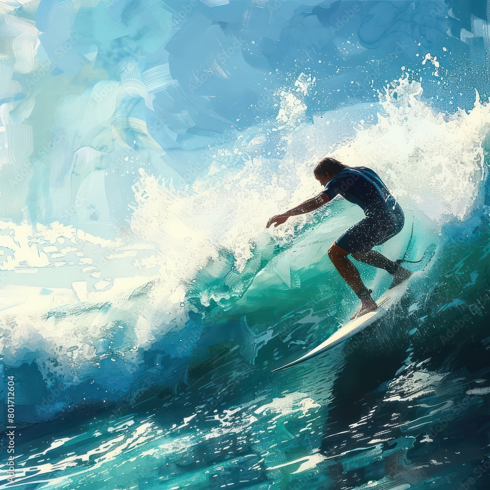 surfer surfing on wave, sunny day