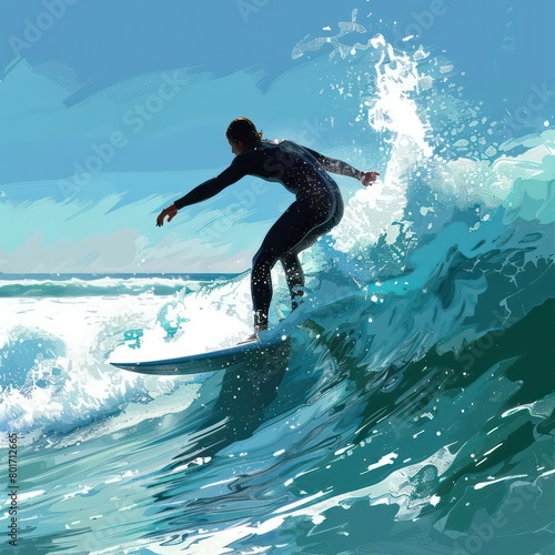 surfer surfing on wave, sunny day