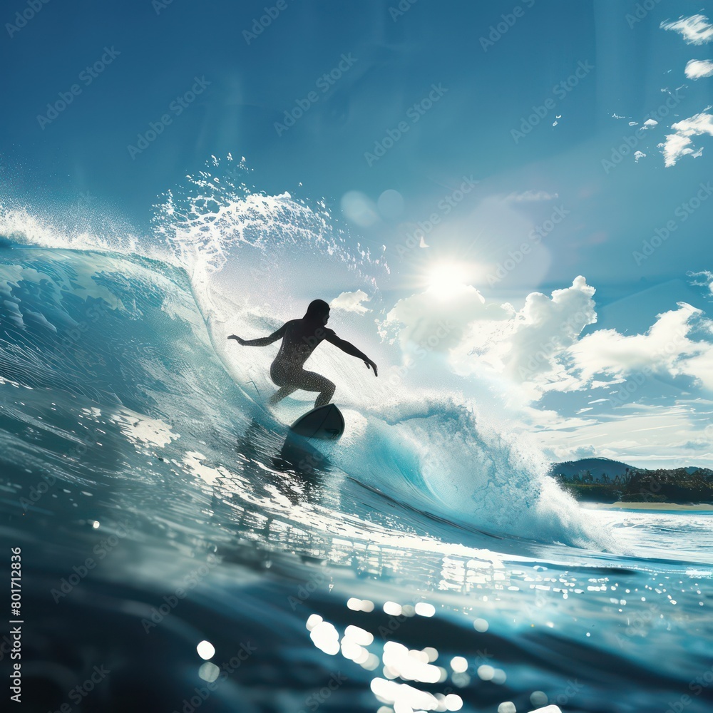 surfer surfing on wave, sunny day