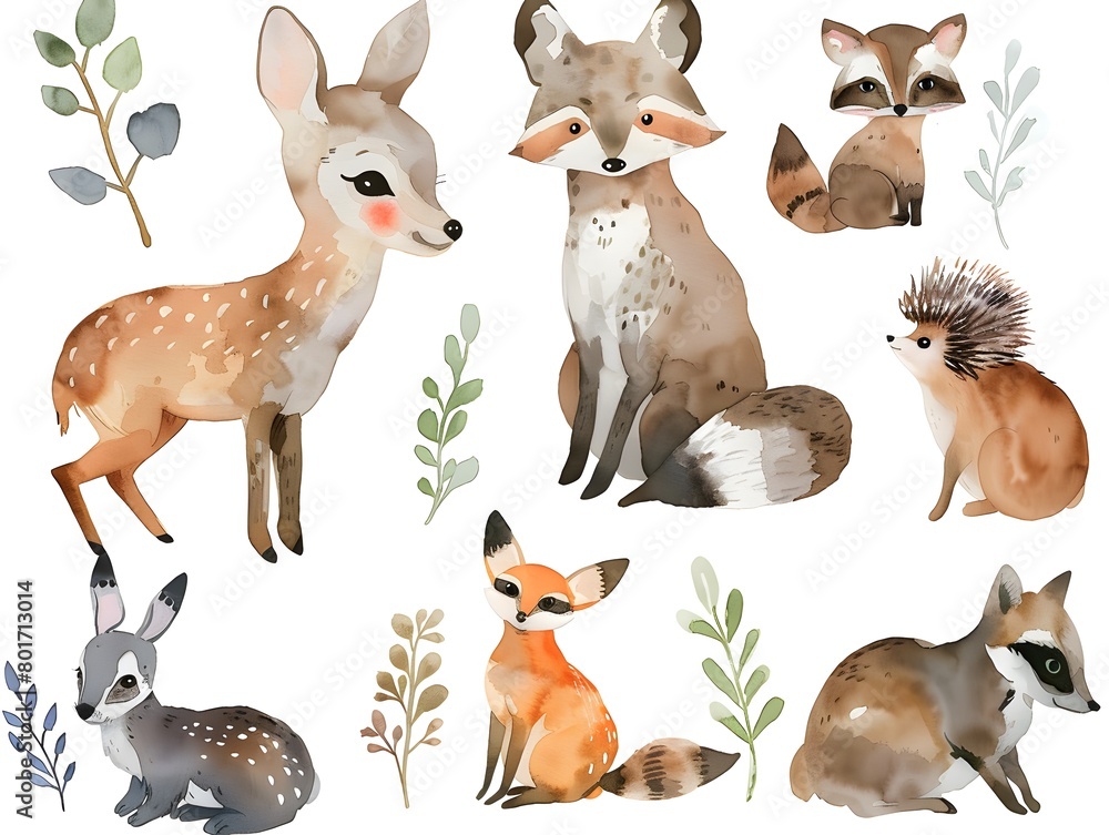 Woodland Safari Animal Set Featuring Rabbit, Raccoon, Fox, Hedgehog, and Deer Woodland Safari Animal Set Featuring Rabbit, Raccoon, Fox, Hedgehog, and Deer