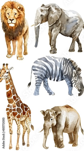 Majestic Savanna Safari Animal Set with Lion, Hippopotamus, Giraffe, and Elephant