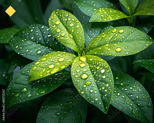 Lush indoor garden oasis  close-up on droplets on vibrant green leaves  bringing nature indoors
