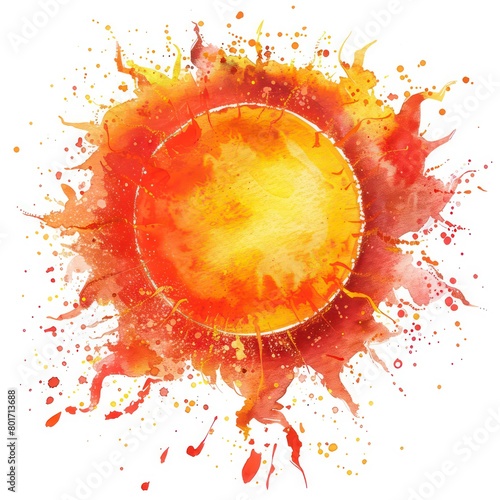 sun watercolor stains, orange red yellow circle, flaming crown photo