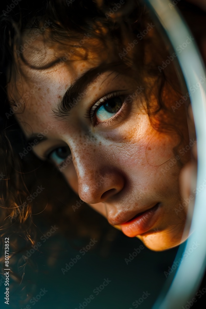 Captivating Portrait of a Woman in Pensive Self Reflection Captivating Portrait of a Woman in Pensive Self Reflection