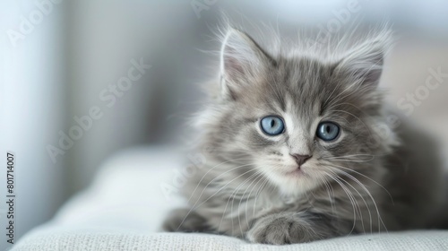 Cute long-haired gray kitten with beautiful big blue eyes Ai generated