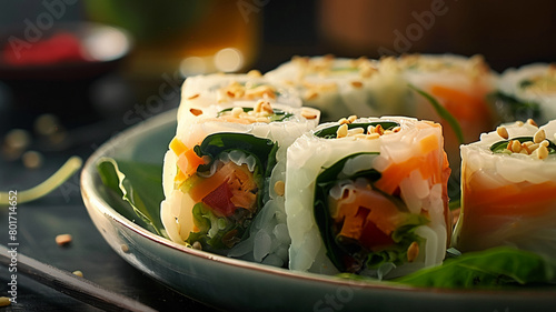 Freshness and cultures rolled up on a plate, AI Generative.