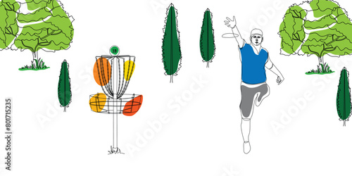 Man with Disk Golf One line drawing