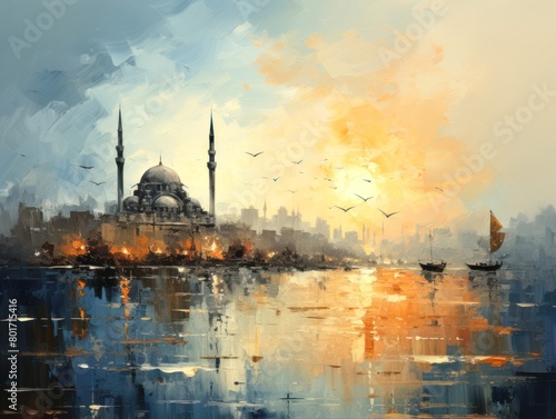 Ai Generative Watercolor Islamic background of a mosque