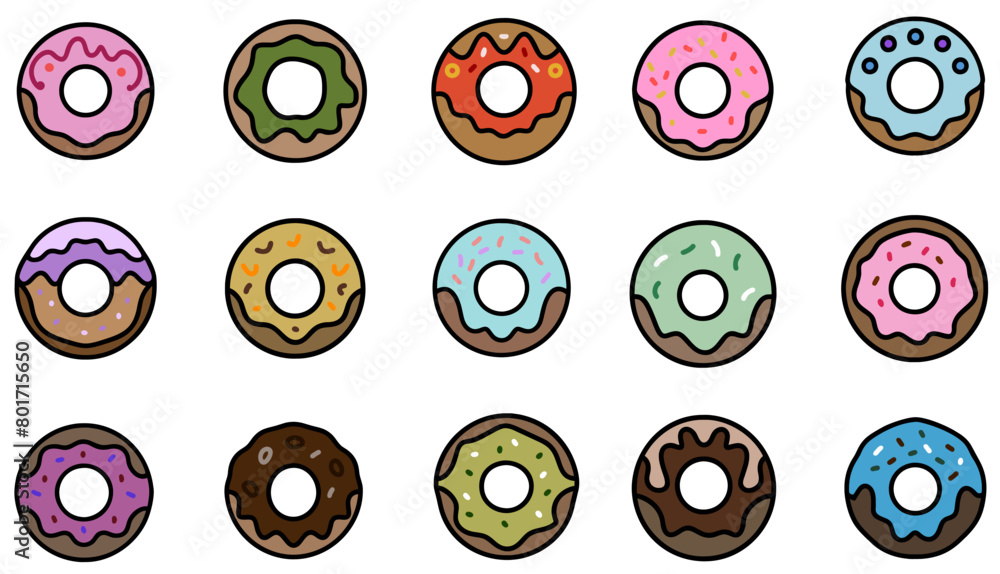 Set of cute colorful donut icons Set of cute colorful donut icons