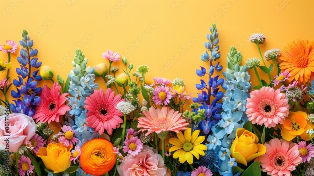 March Mother's Day Spring Banner: Colorful Bouquet of Vibrant Flowers