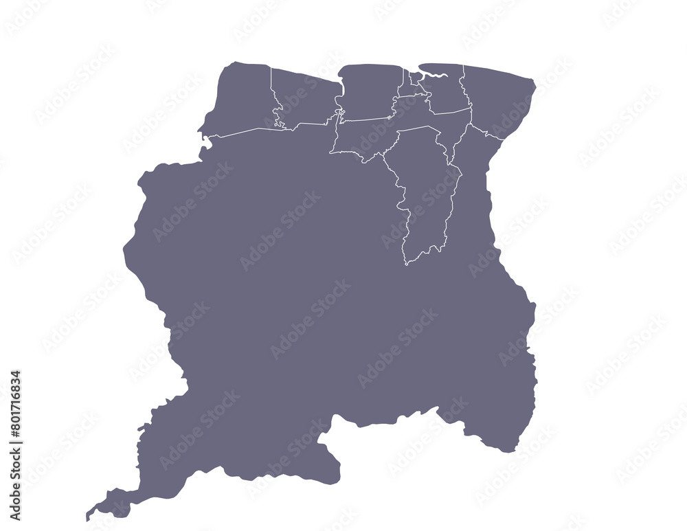 Fototapeta premium Suriname Map with Districts in Pewter Color