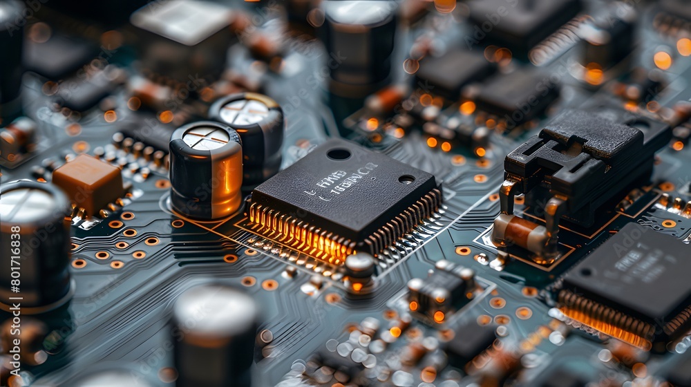 Close-up of a dense motherboard showing sophisticated electronic components and glowing connections in a high-tech setting.
Close-up of a dense motherboard showing sophisticated electronic components and glowing connections in a high-tech setting.