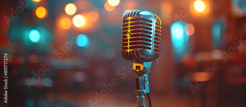 Retro Microphone Shining in a Vibrant Pop Art Background Reminiscent of the s Music Scene