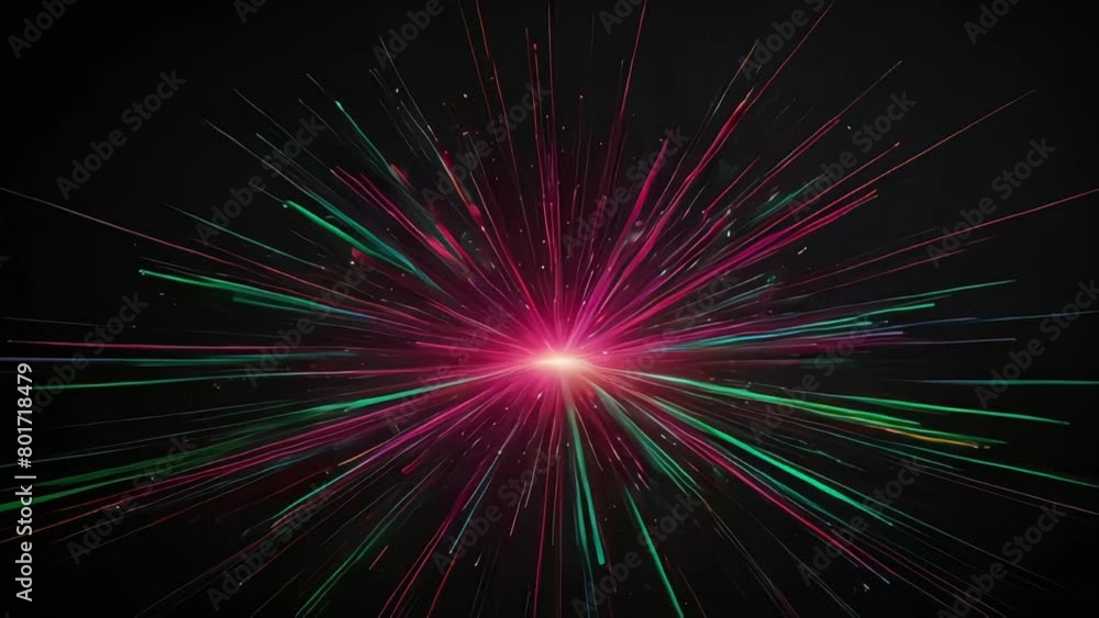 Creative visual effect Green pink and blue colorful exploding radial lines on black backdrop Creative visual effect Green pink and blue colorful exploding radial lines on black backdrop