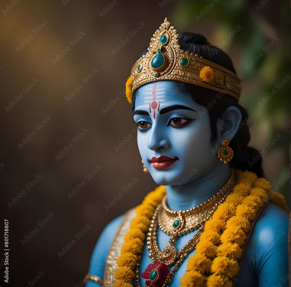 Lord Krishna image with copy space, Vishu Kani concept background