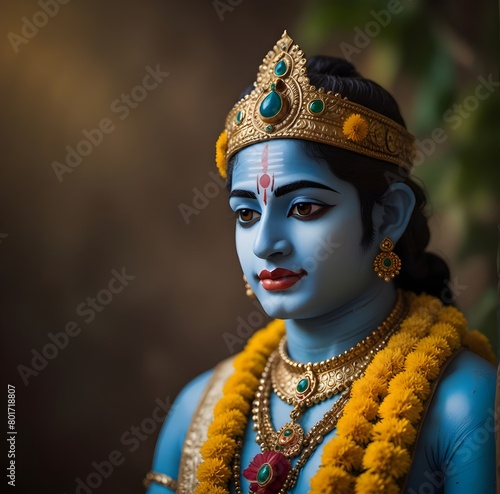 Lord Krishna image with copy space, Vishu Kani concept background © Ansaar