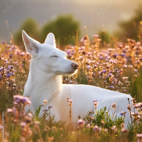  a dreamy illustration of Leke lounging in a field of wildflowers, her serene expression reflecting the peace and tranquility of the natural world.