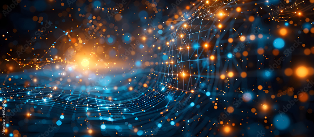Fototapeta premium Futuristic Visualization of Interconnected Communication Technology in Dark Blue Digital Matrix