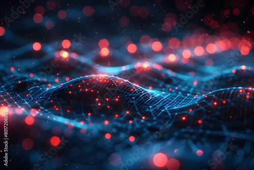 Futuristic Visualization of Interconnected Digital Communication Technology with Captivating Geometric Patterns on a Dark Blue Background photo