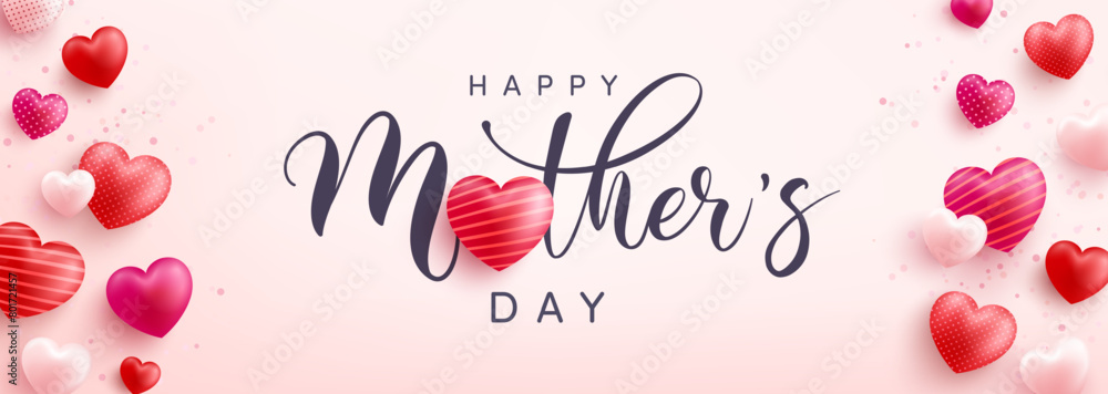 Mother's Day banner with sweet hearts on pink background.Promotion and shopping template or background for Love and Mother's day concept.Vector illustration eps 10