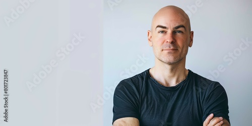 Portrait of a confident bald man - A front-facing portrait of a confident bald man with crossed arms