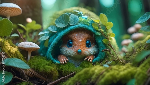 Hidden cute creature, photorealistic, highly detailed