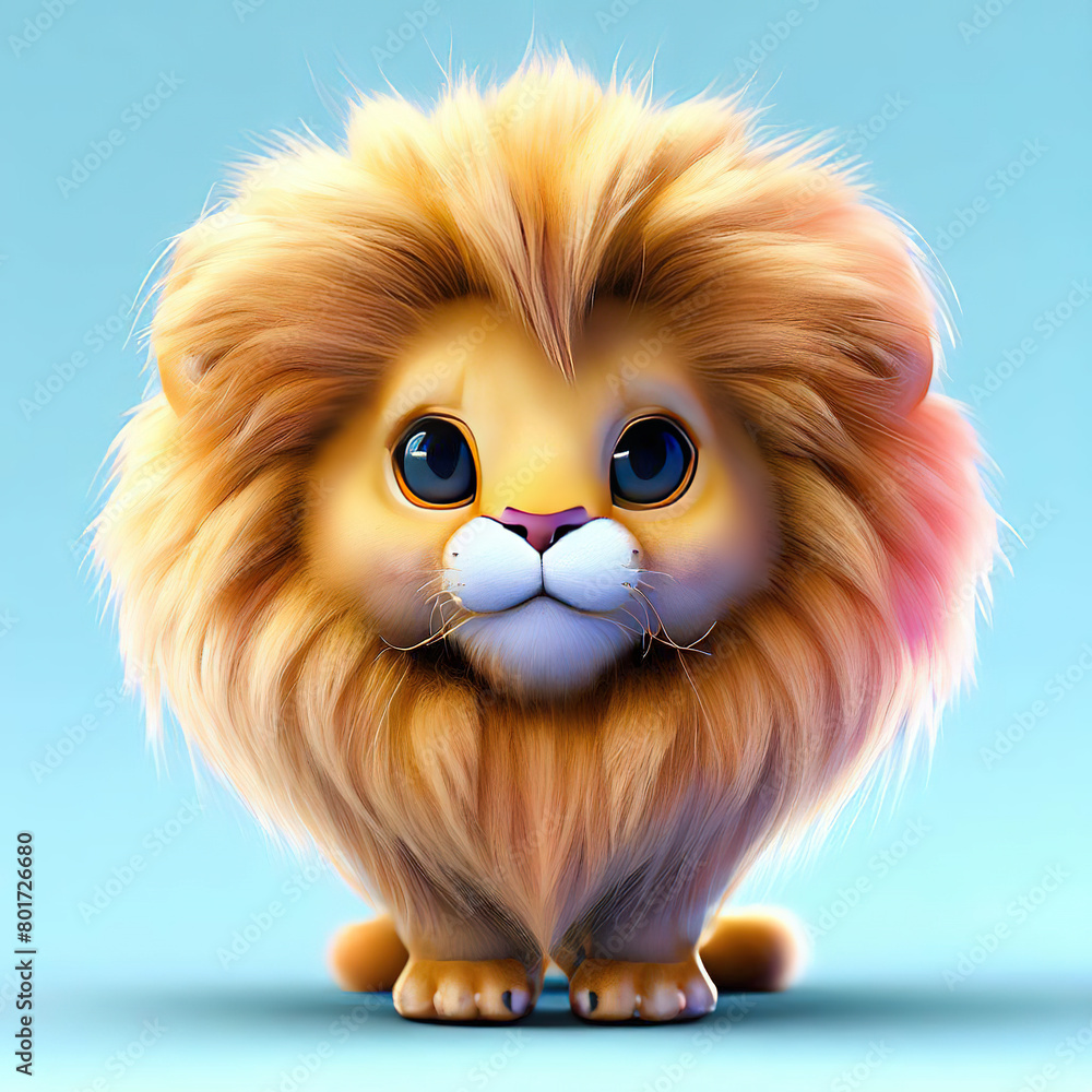 3D fluffy cartoon lion with white background . with Generative AI technology 3D fluffy cartoon lion with white background . with Generative AI technology