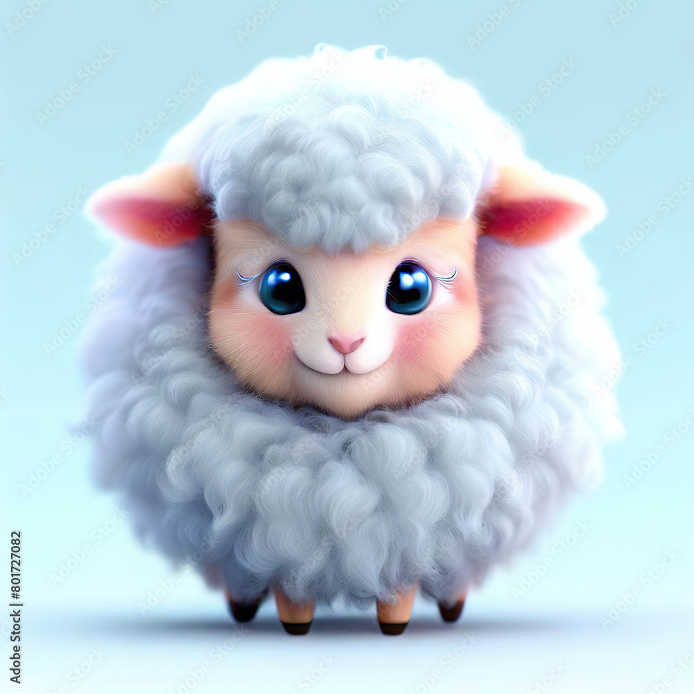 A sheep with fluffy fur is standing on a blue background..with Generative AI technology