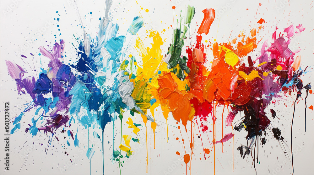 Fototapeta premium Abstract art painting of colorful splash. Oil on white canvas as background.