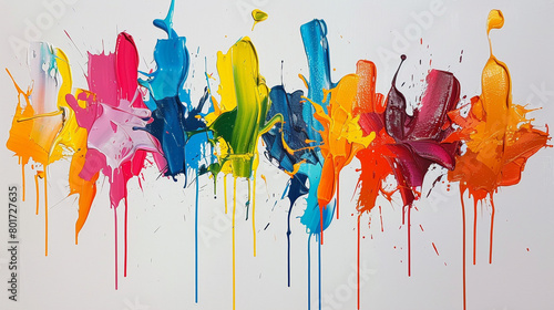 Abstract art painting of colorful splash. Oil on white canvas as background.  