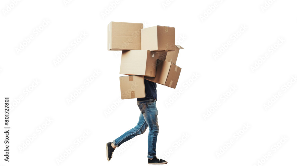 Person carrying a big stack of cardboard boxes Person carrying a big stack of cardboard boxes