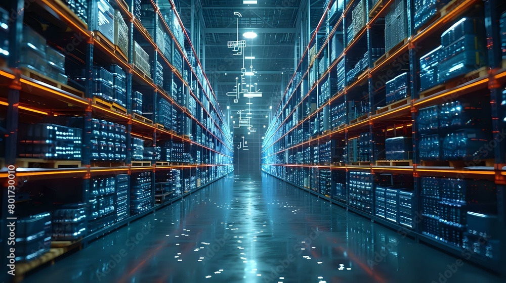 Tech-Driven Warehouse Environment with Advanced Technology and Industrial Aesthetic Tech-Driven Warehouse Environment with Advanced Technology and Industrial Aesthetic