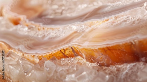 The organic natural curves of a translucent agate slice softened by gentle peach and rose hues..