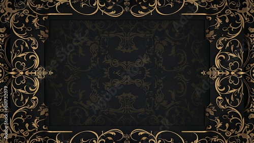 Elegant dark frame with golden details - An intricate dark frame with luxurious golden flourishes and embellishments providing a sense of opulence