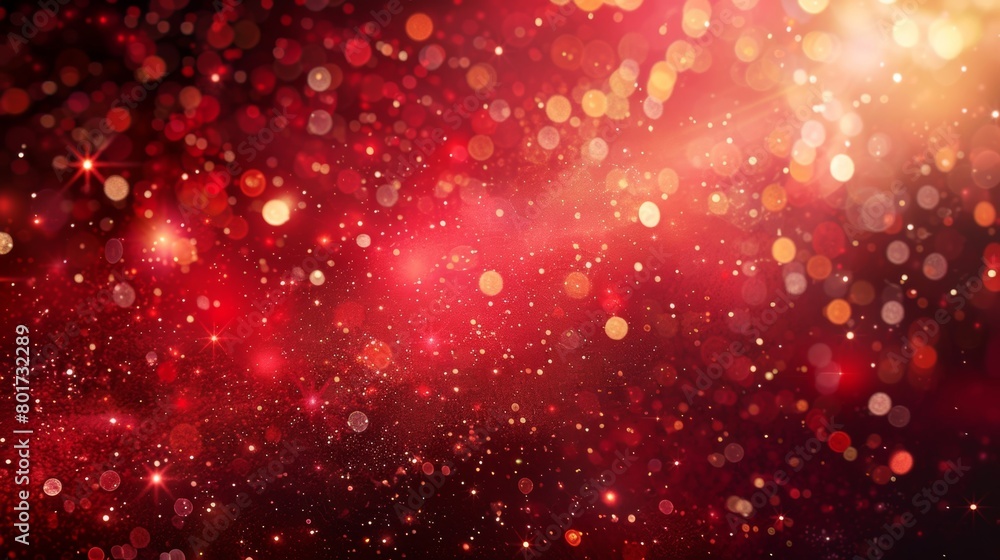 Sparkling red bokeh lights on a dark background, ideal for festive or abstract designs.