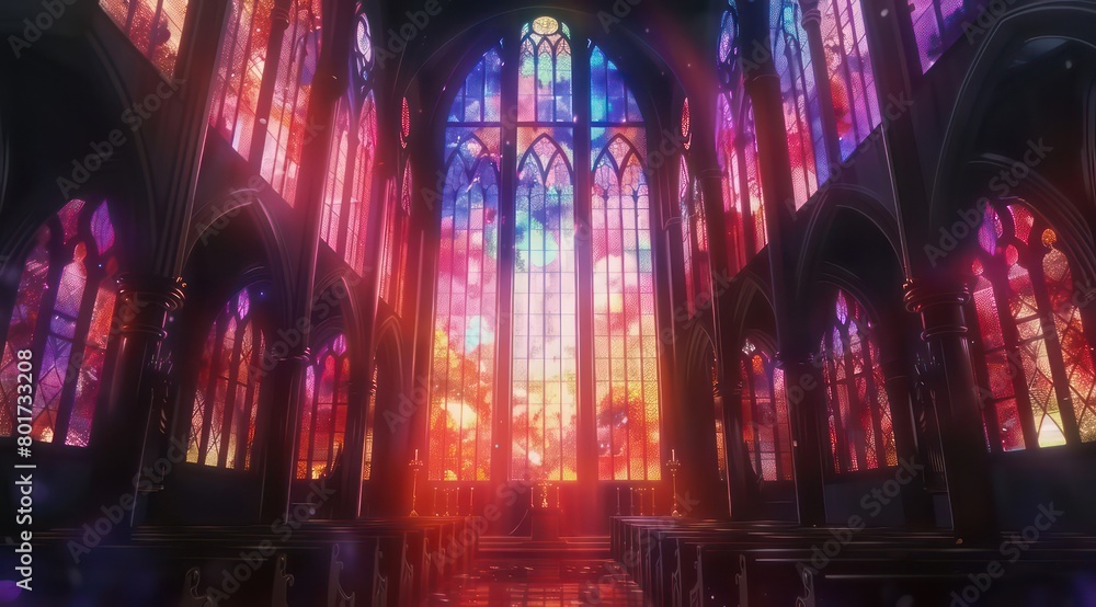 dark cathedral with stained glasses dark cathedral with stained glasses