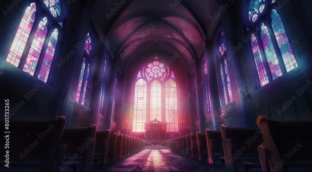 dark cathedral with stained glasses