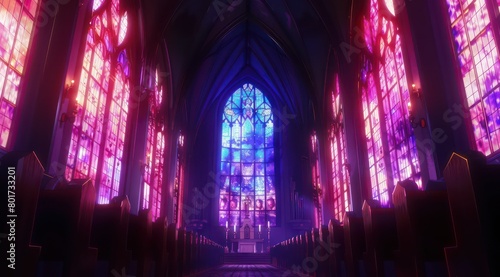 dark cathedral with stained glasses