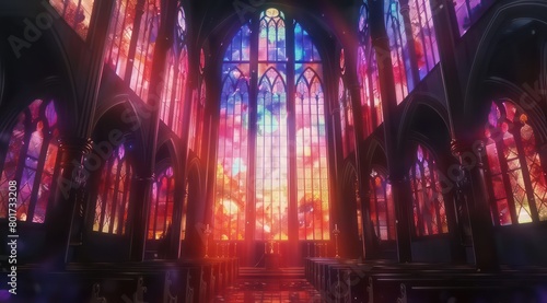 dark cathedral with stained glasses