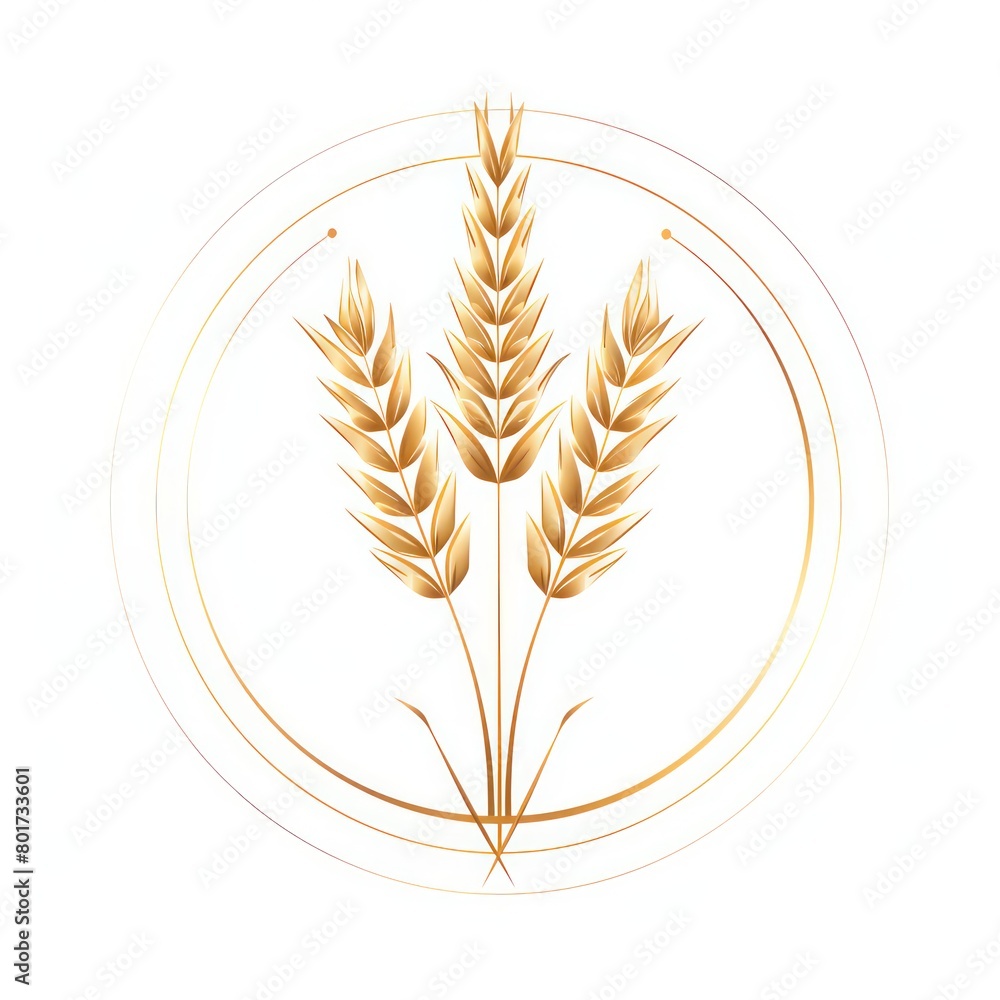 wheat stalk illustration, circle around the wheat, white background wheat stalk illustration, circle around the wheat, white background