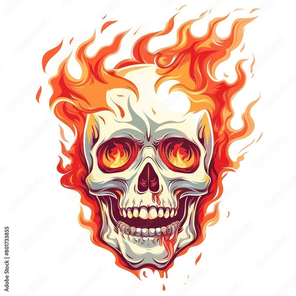 a flaming skull design on white background a flaming skull design on white background