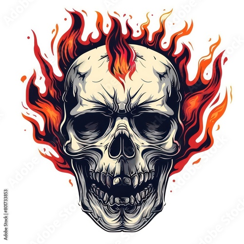 a flaming skull design on white background