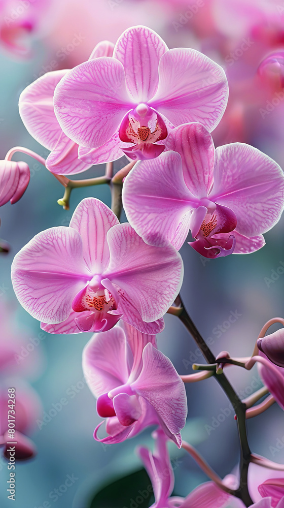 Vibrant Pink Orchids with a Soft Blur - Vivid pink orchids with a strong presence of bright and lively colors popping against a blurred backdrop Vibrant Pink Orchids with a Soft Blur - Vivid pink orchids with a strong presence of bright and lively colors popping against a blurred backdrop