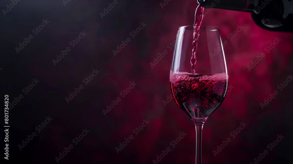 Close-up of Red Wine Pouring into a Glass with Blurred Lights