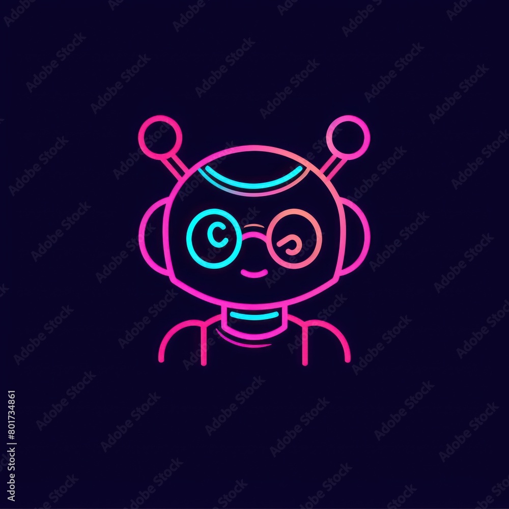 robot head neon logo design