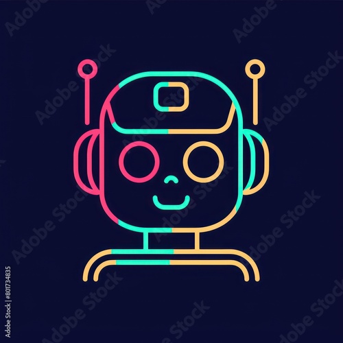 robot head neon logo design