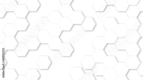 3D Futuristic abstract honeycomb mosaic white background. geometric mesh cell texture. White technology background with hexagon pattern. Abstract geometric shape technology digital hi-tech concept.