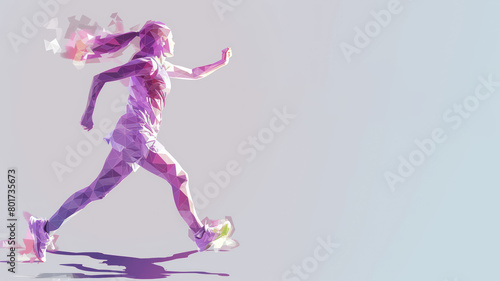 Purple geometric shape illustration of runner celebrating victory