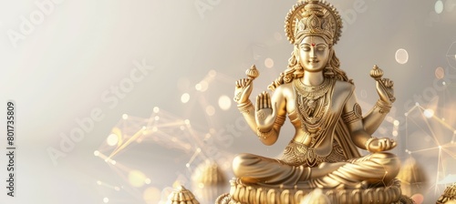 Beautiful female golden deity statue. Hindu religion concept. Generative AI technology.	
